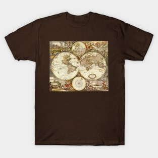 Antique Old World Map by Frederick de Wit, c. 1680 T-Shirt